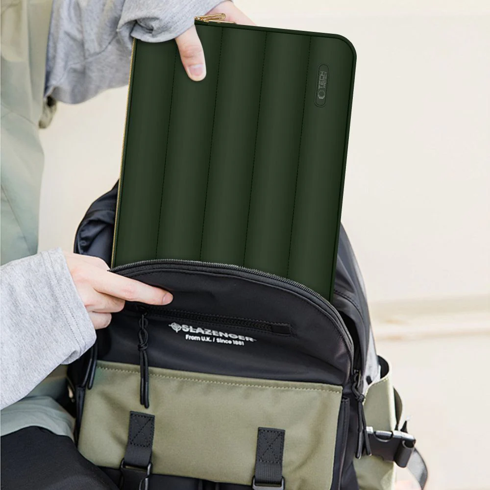 Schutzhülle für Laptop 15" - 16" + kleine Zubehörtasche, Tech-Protect Puffy, Dunkelgrün - Image 7
