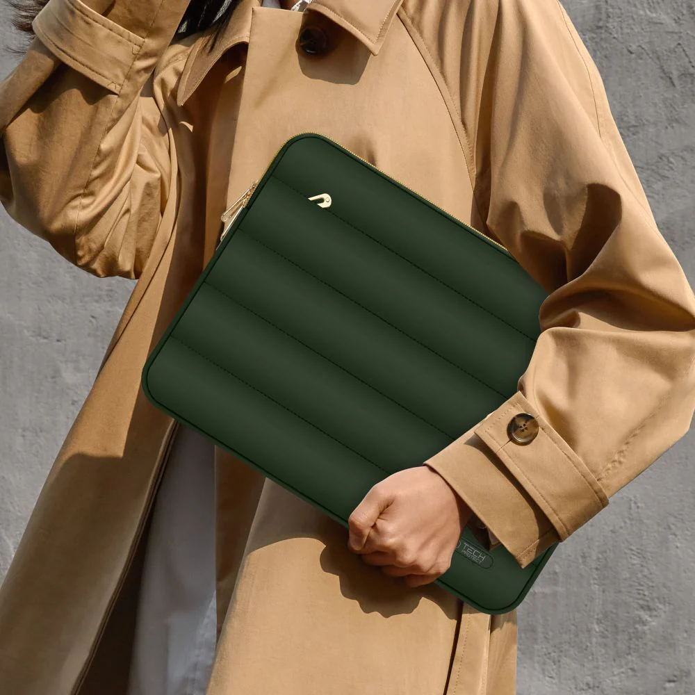 Schutzhülle für Laptop 15" - 16" + kleine Zubehörtasche, Tech-Protect Puffy, Dunkelgrün - Image 8