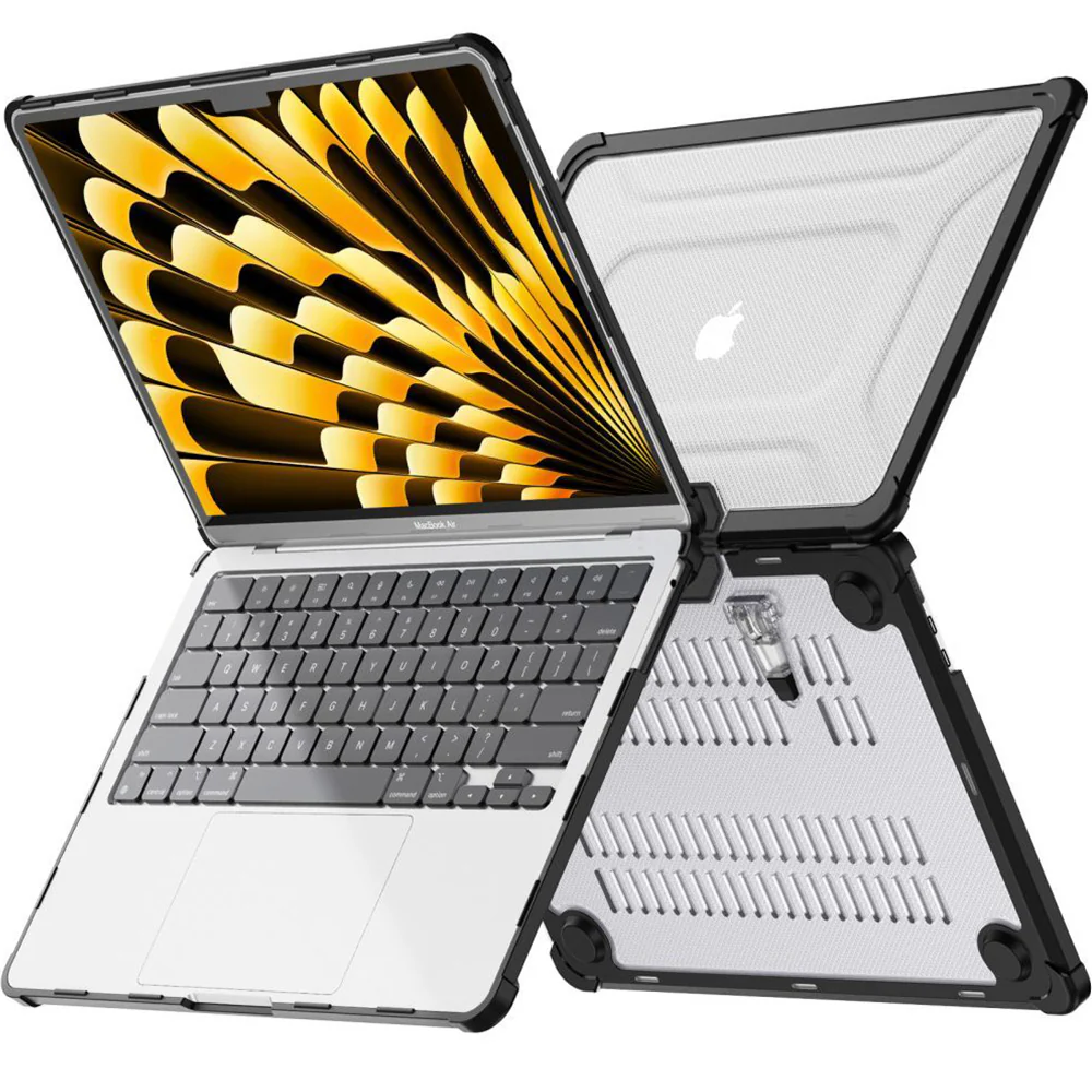 Schutzhülle für MacBook Air 13.6" M4 / M3 / M2 2025-2022, Tech-Protect SmartShell Pro, Transparent-Schwarz - Image 2