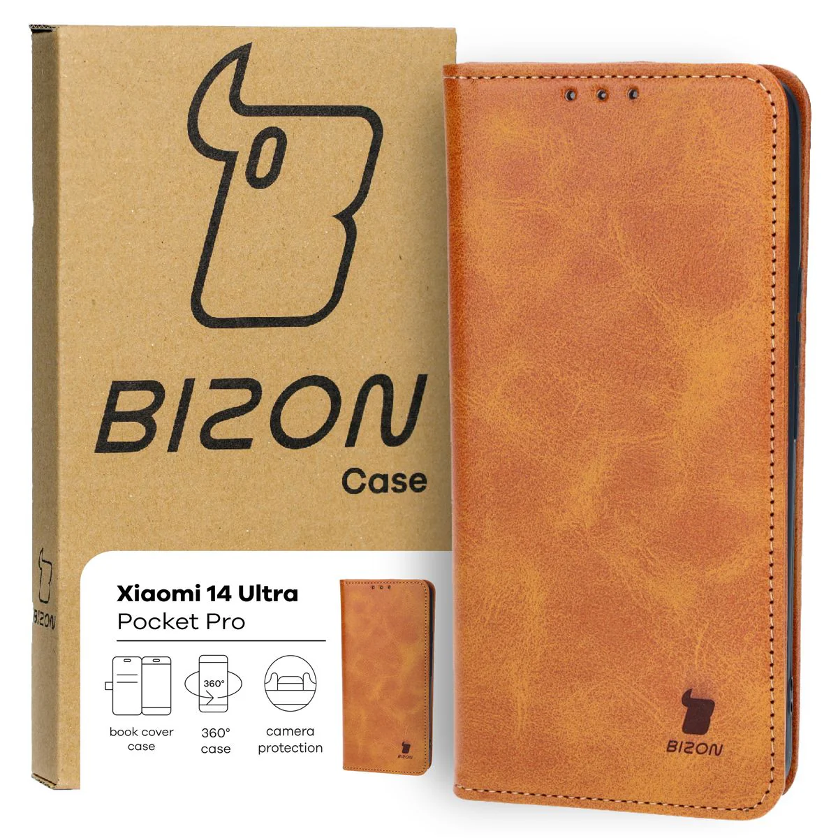 Handyhülle mit Klappe für Xiaomi 14 Ultra, Bizon Case Pocket Pro, Braun - Image 2