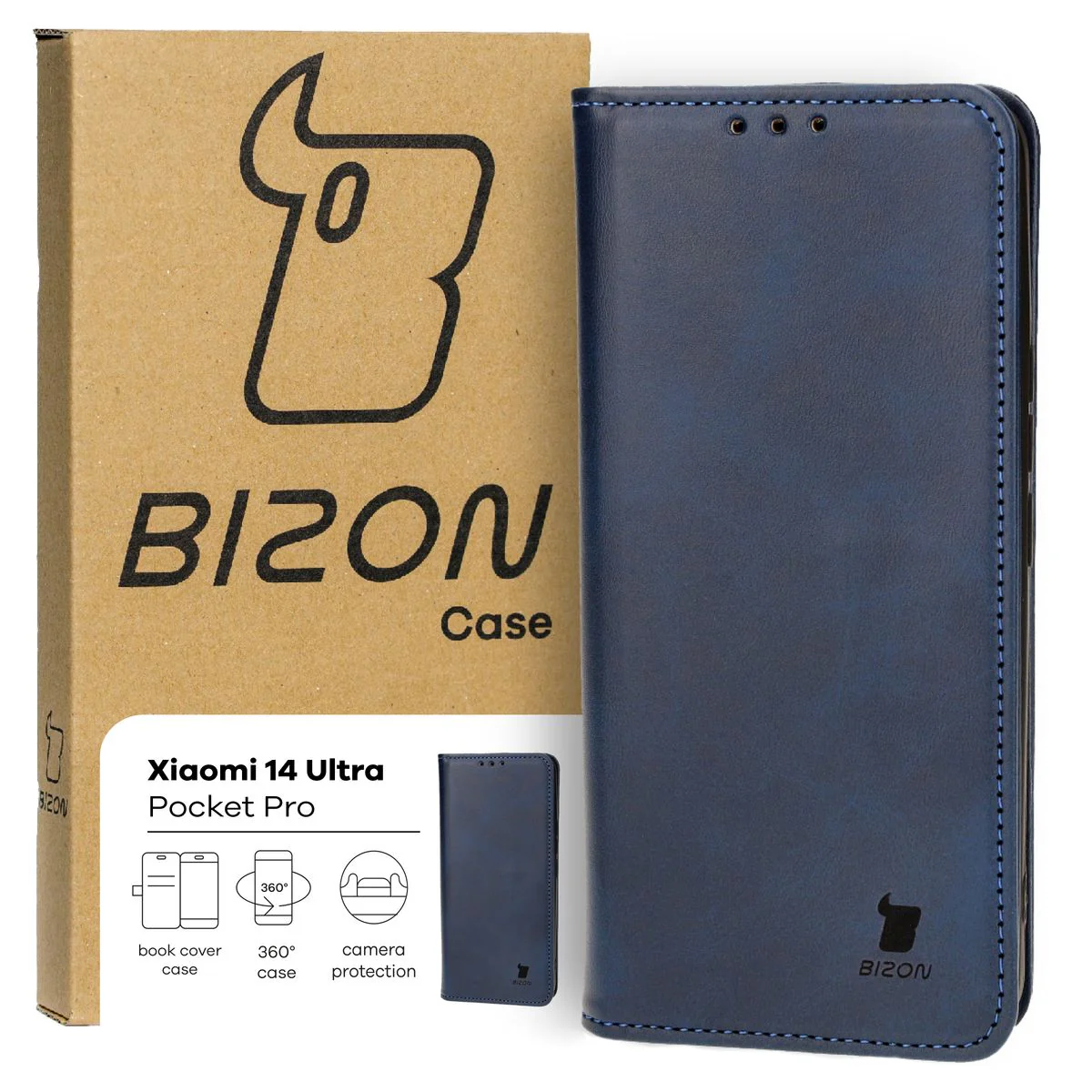 Handyhülle mit Klappe für Xiaomi 14 Ultra, Bizon Case Pocket Pro, Dunkelblau - Image 2