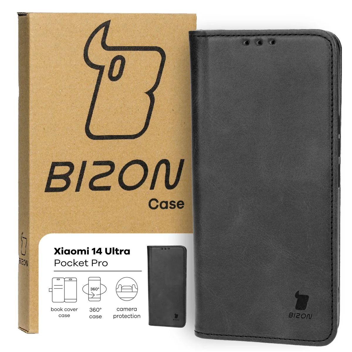 Handyhülle mit Klappe für Xiaomi 14 Ultra, Bizon Case Pocket Pro, Schwarz - Image 2