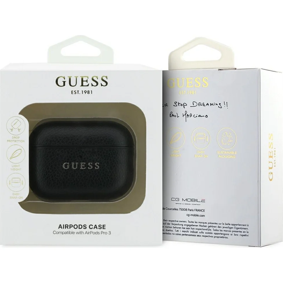 Schutzhülle Guess Grained PU Classic Logo Case für AirPods Pro 3, Schwarz - Image 4