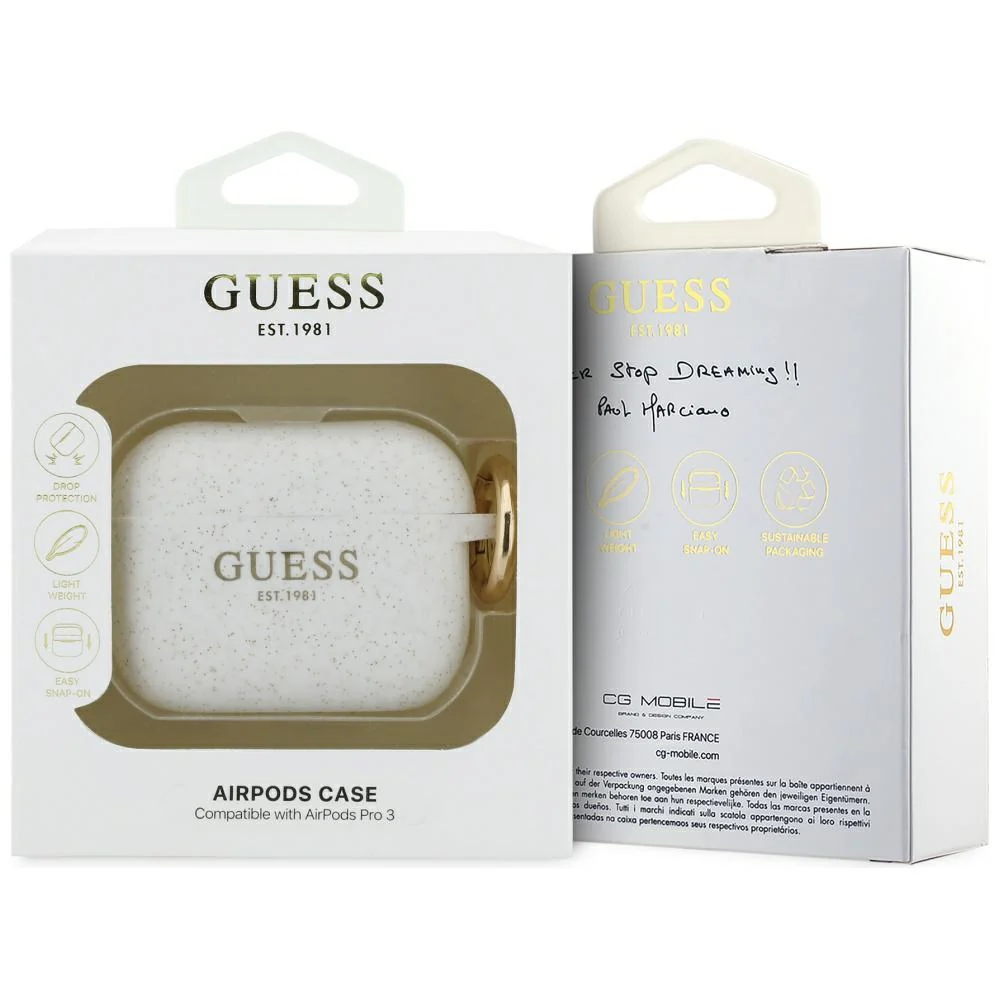 Schutzhülle Guess Silicone Glitter Case für AirPods Pro 3, Weiß - Image 4
