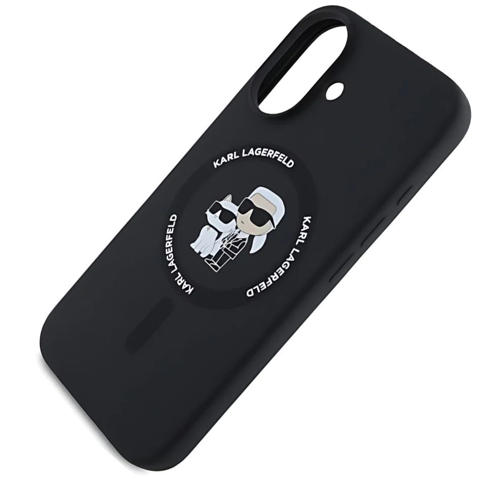 Schutzhülle Karl Lagerfeld Hard Case Silicone Karl & Choupette Heads Ring MagSafe für iPhone 16, Schwarz - Image 3