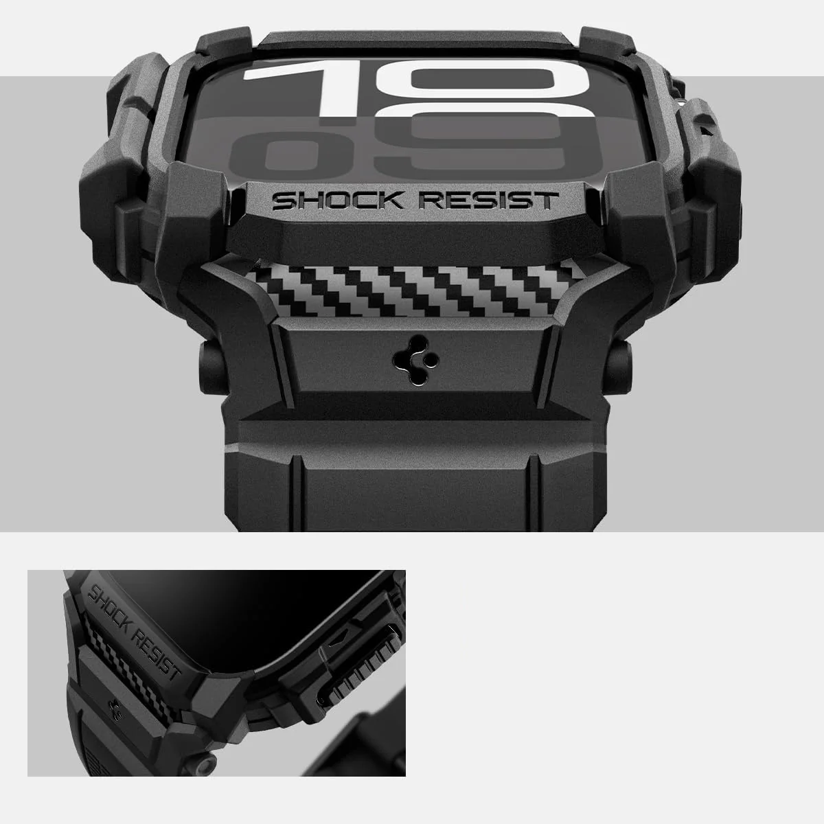 Schutzhülle mit Armband für Apple Watch 11 / 10 46 mm, Spigen Rugged Armor Pro, Schwarz - Image 10