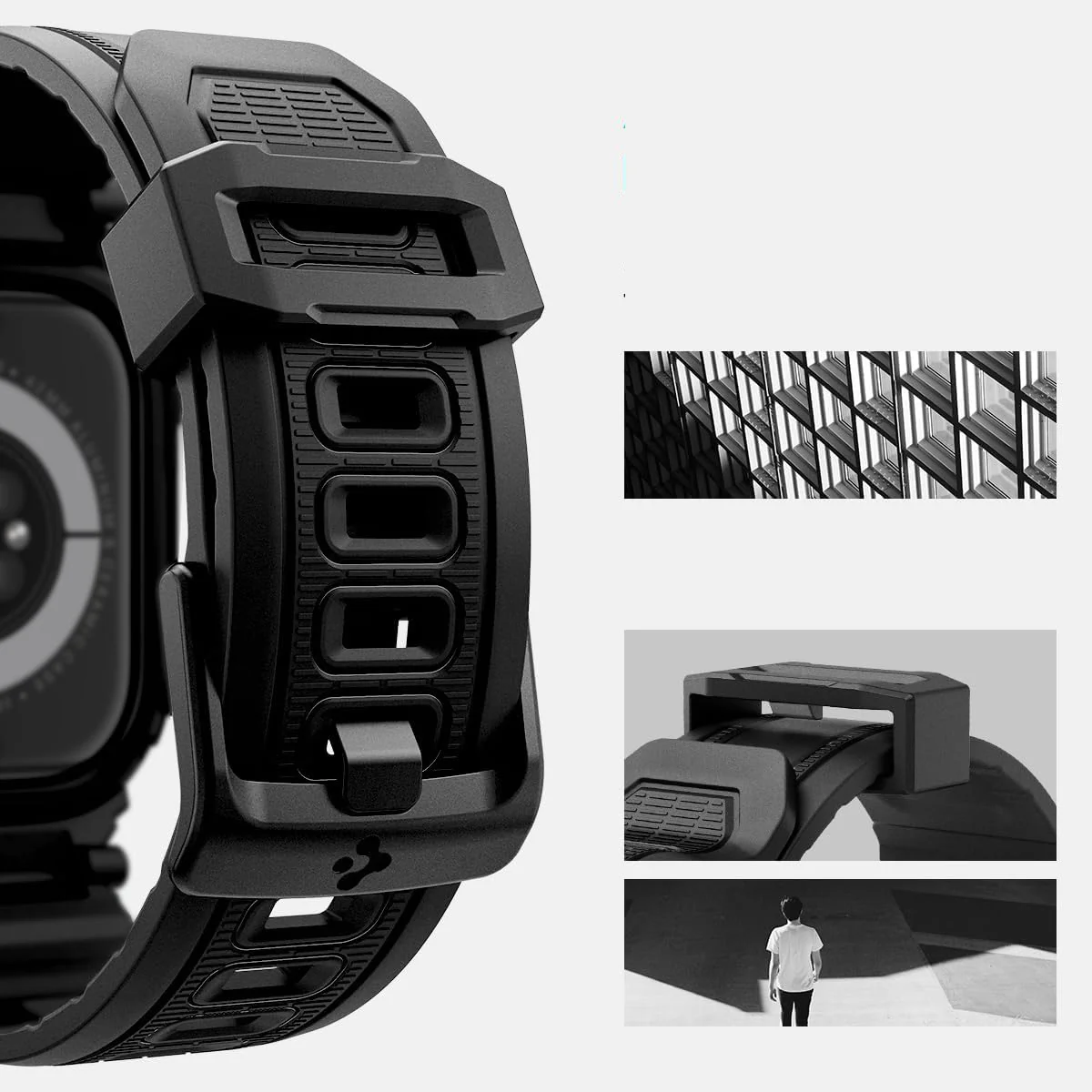 Schutzhülle mit Armband für Apple Watch 11 / 10 46 mm, Spigen Rugged Armor Pro, Schwarz - Image 11