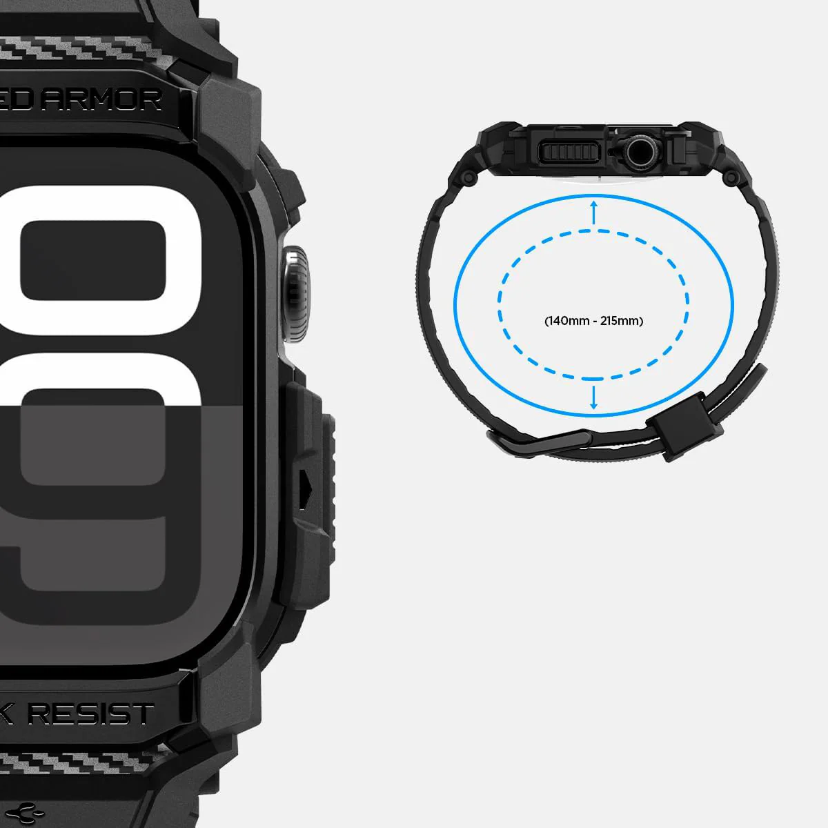 Schutzhülle mit Armband für Apple Watch 11 / 10 46 mm, Spigen Rugged Armor Pro, Schwarz - Image 13