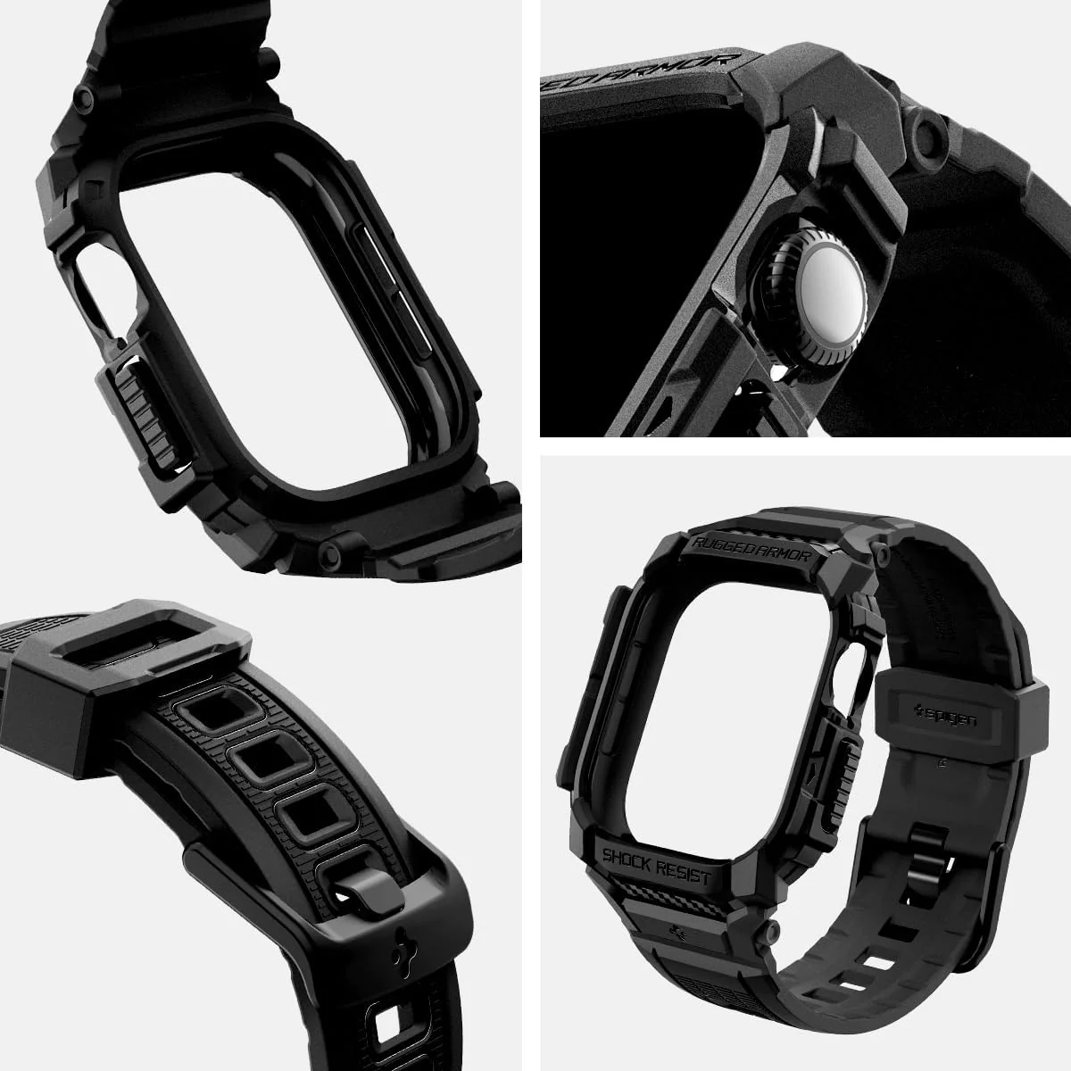 Schutzhülle mit Armband für Apple Watch 11 / 10 46 mm, Spigen Rugged Armor Pro, Schwarz - Image 9