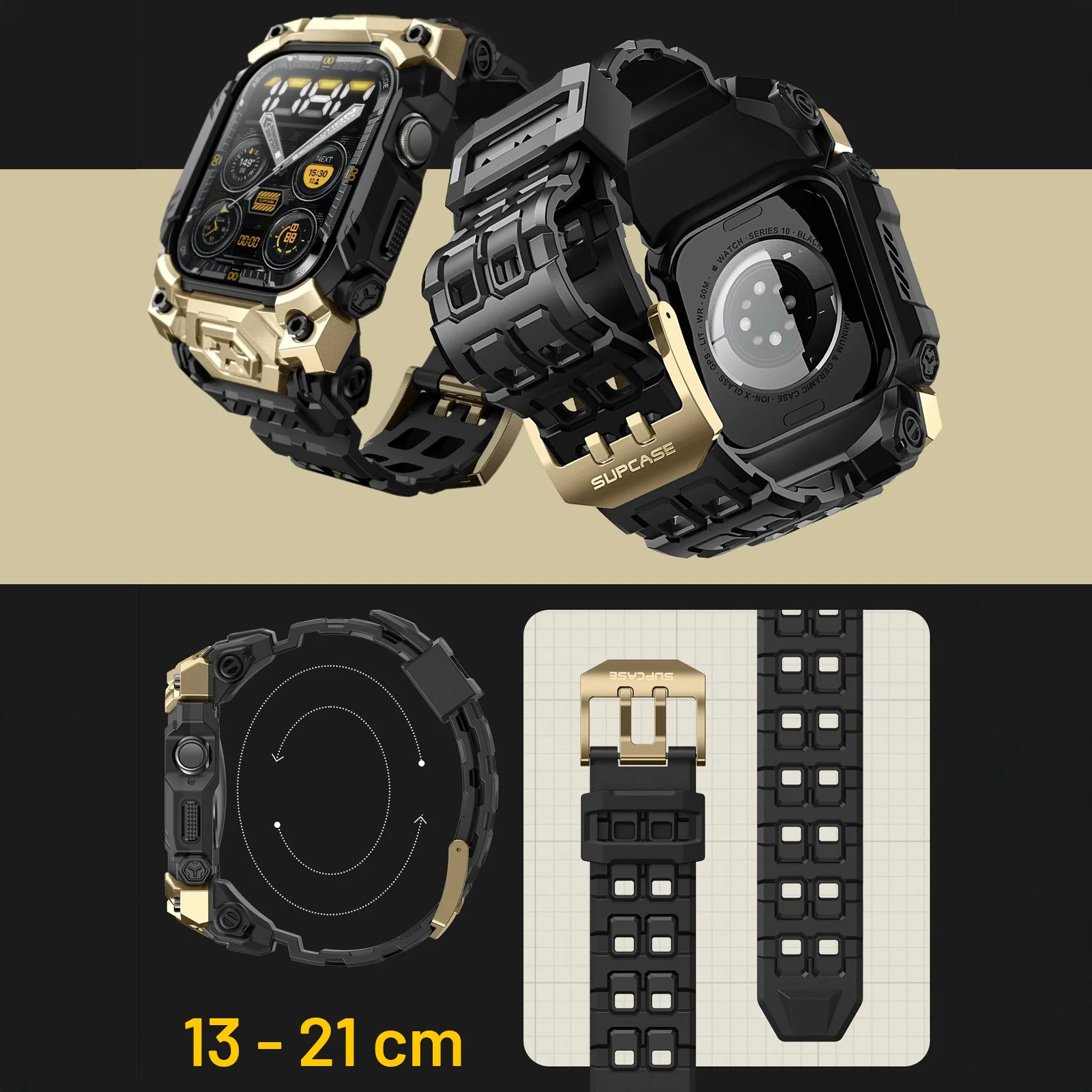 Schutzhülle mit Armband für Apple Watch 11 / 10 (46 mm), Supcase UB Ore, Schwarz-Golden - Image 9