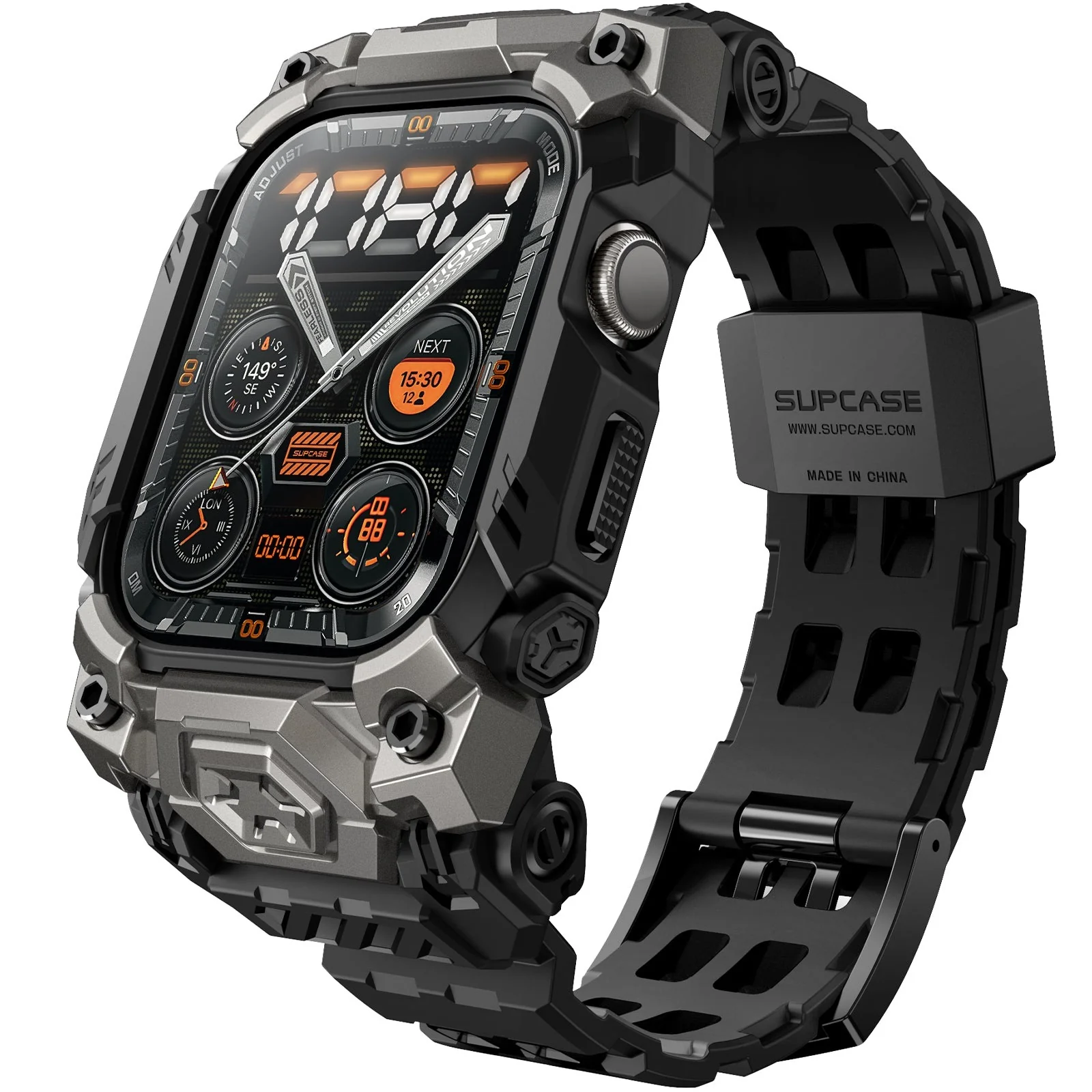 Schutzhülle mit Armband für Apple Watch 11 / 10 46mm, Supcase UB Ore, Schwarz-Grau
