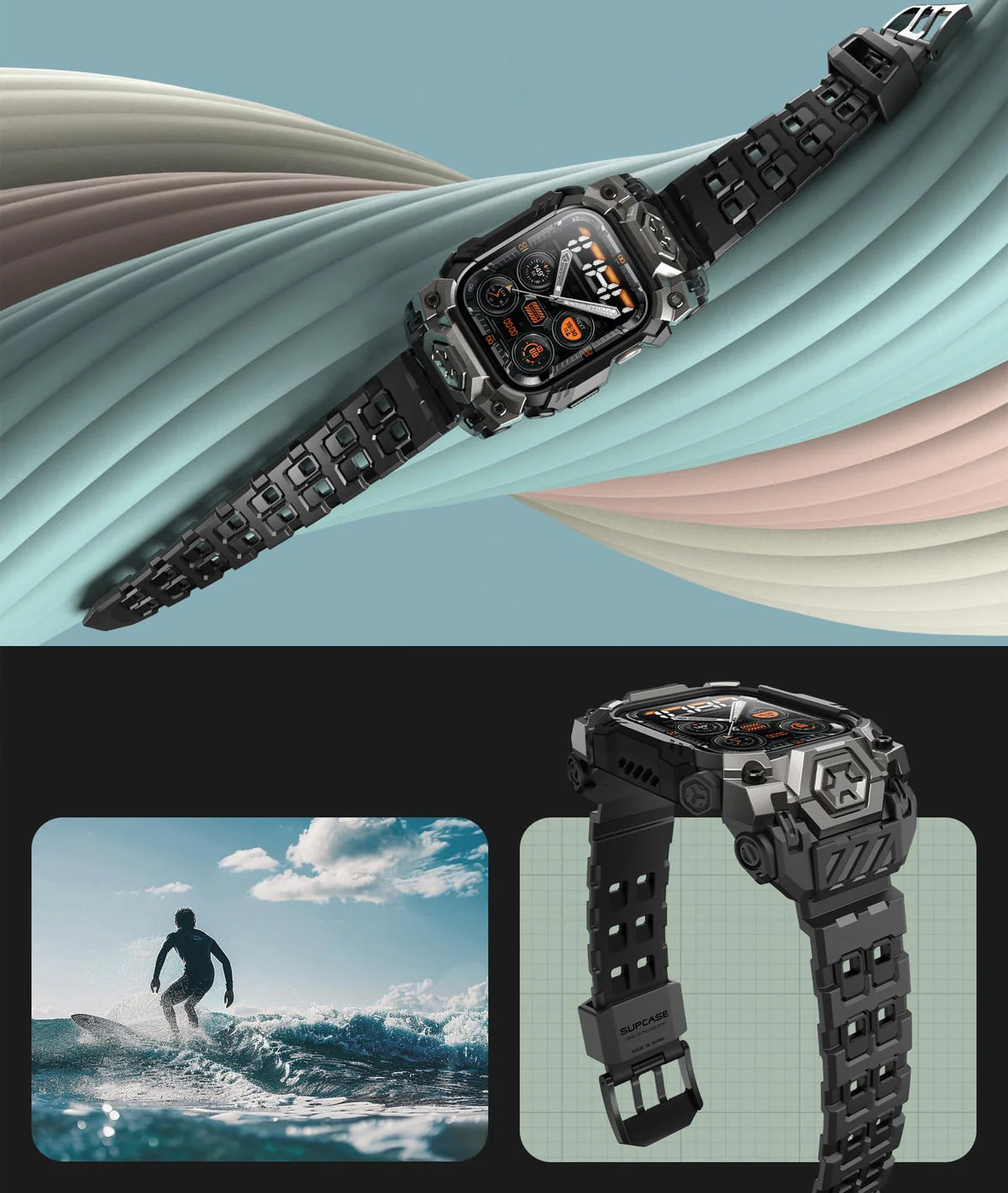 Schutzhülle mit Armband für Apple Watch 11 / 10 46mm, Supcase UB Ore, Schwarz-Grau - Image 6