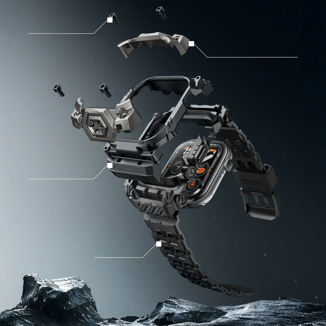 Schutzhülle mit Armband für Apple Watch 11 / 10 46mm, Supcase UB Ore, Schwarz-Grau - Image 8