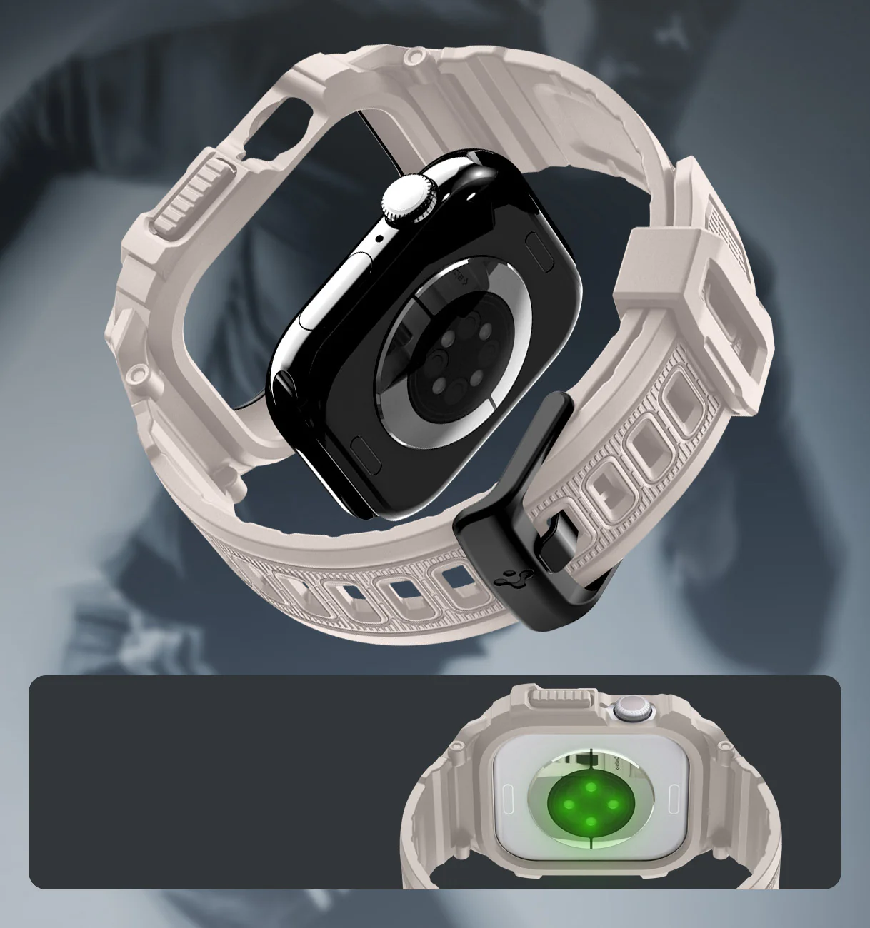 Schutzhülle mit Armband für Apple Watch 11 / 10 42 mm, Spigen Rugged Armor Pro 2, Beige - Image 15