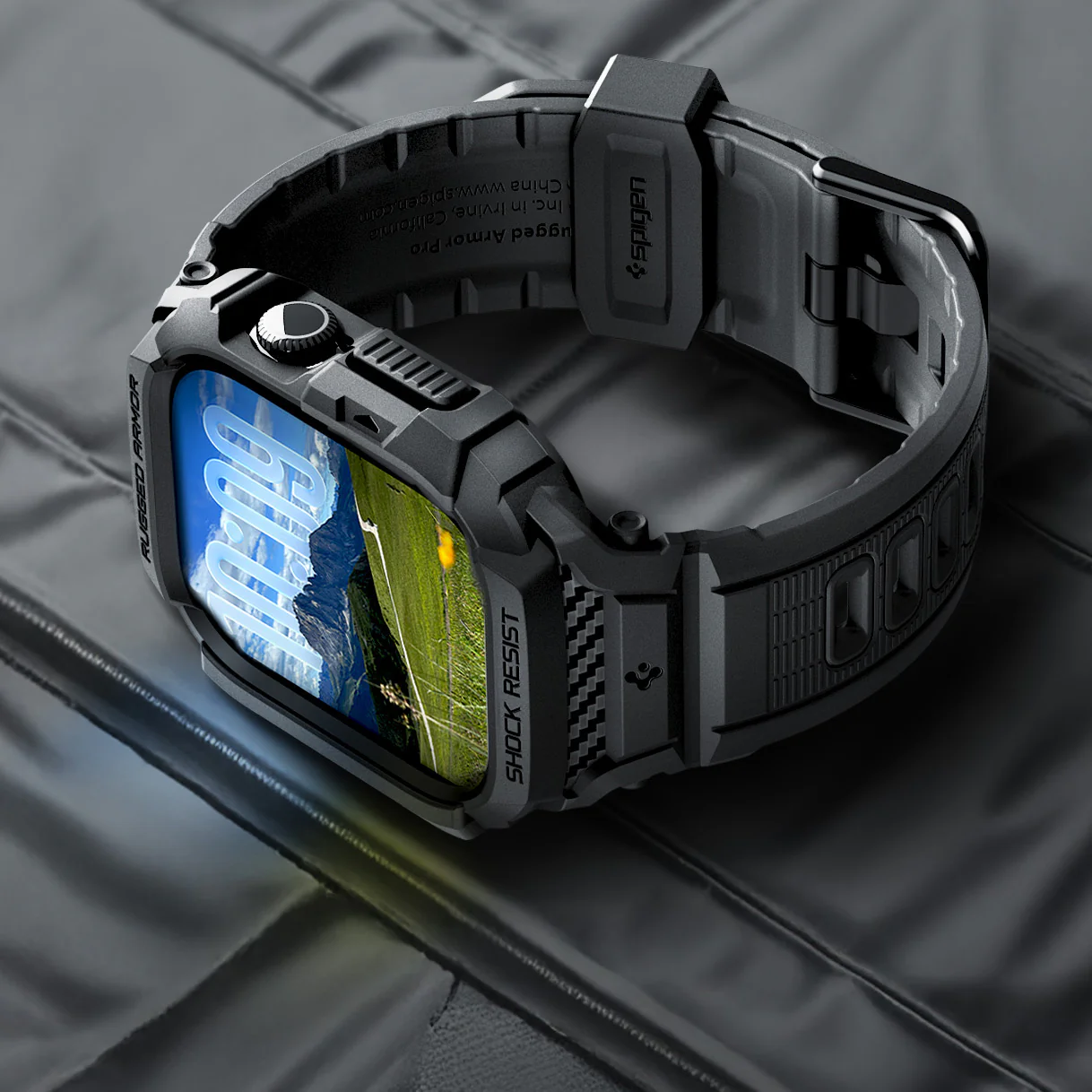 Schutzhülle mit Armband für Apple Watch 11 / 10 42 mm, Spigen Rugged Armor Pro 2, Schwarz - Image 10