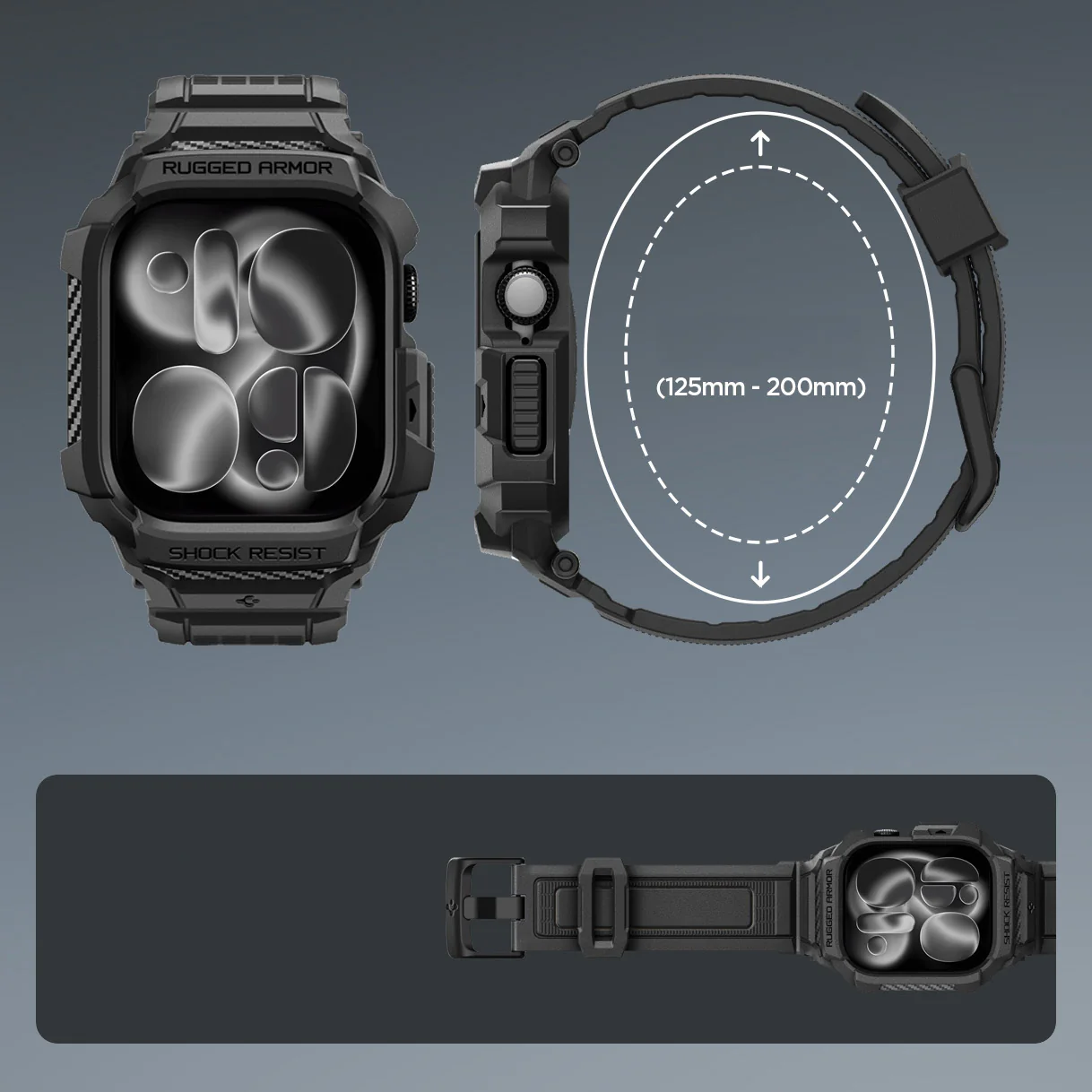 Schutzhülle mit Armband für Apple Watch 11 / 10 42 mm, Spigen Rugged Armor Pro 2, Schwarz - Image 15