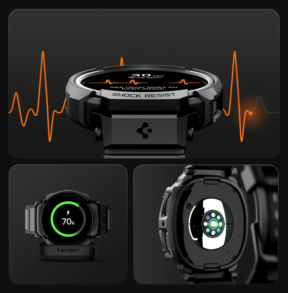 Schutzhülle mit Armband für Galaxy Watch 8 40mm, Spigen Rugged Armor Pro, Schwarz - Image 18
