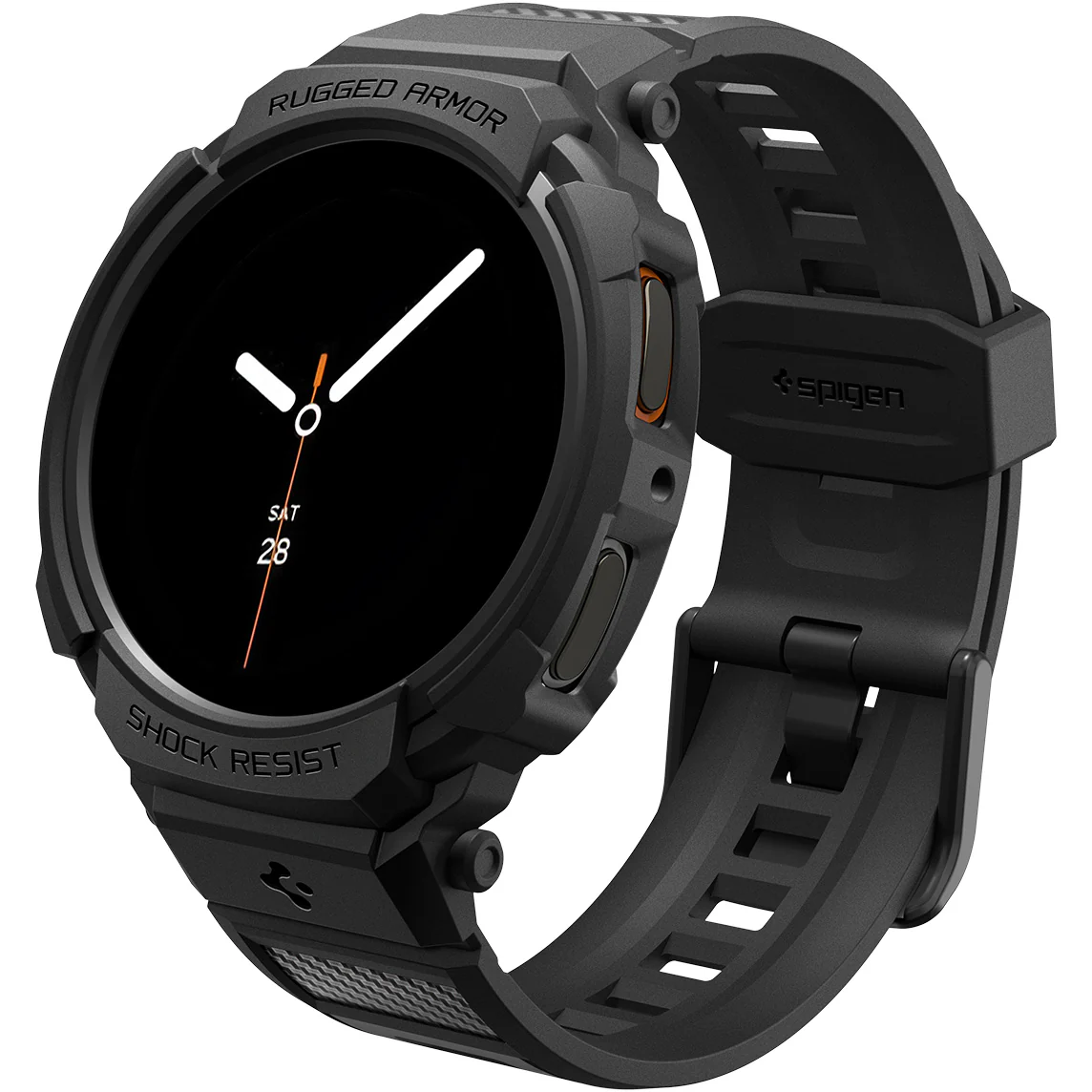 Schutzhülle mit Armband für Galaxy Watch 8 44mm, Spigen Rugged Armor Pro, Schwarz