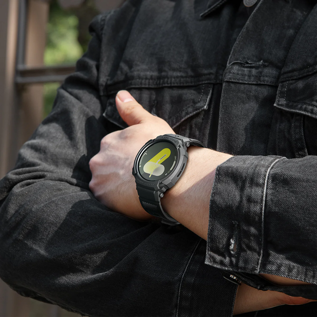 Schutzhülle mit Armband für Galaxy Watch 8 44mm, Spigen Rugged Armor Pro, Schwarz - Image 11