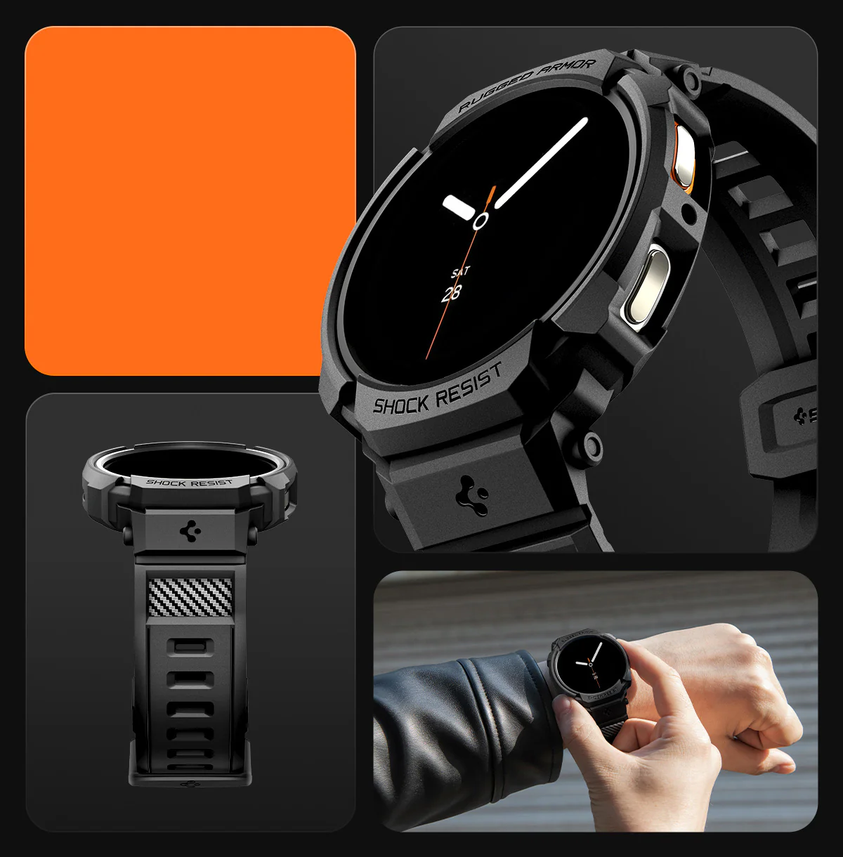 Schutzhülle mit Armband für Galaxy Watch 8 44mm, Spigen Rugged Armor Pro, Schwarz - Image 15