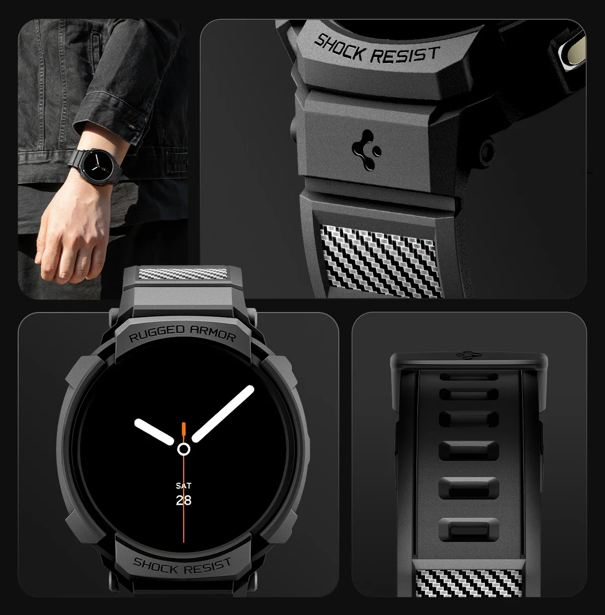 Schutzhülle mit Armband für Galaxy Watch 8 44mm, Spigen Rugged Armor Pro, Schwarz - Image 16