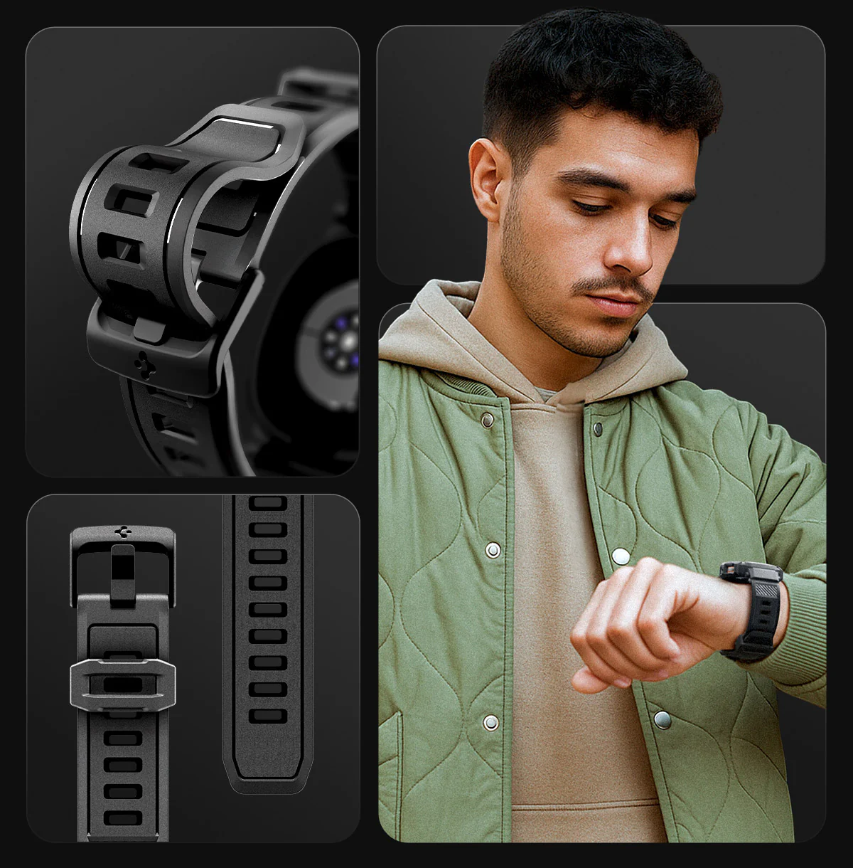 Schutzhülle mit Armband für Galaxy Watch 8 44mm, Spigen Rugged Armor Pro, Schwarz - Image 17