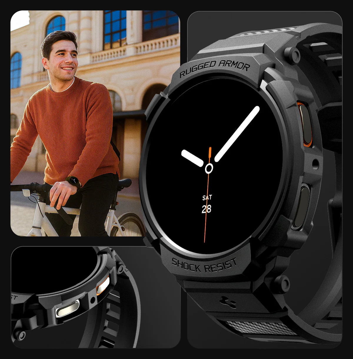 Schutzhülle mit Armband für Galaxy Watch 8 44mm, Spigen Rugged Armor Pro, Schwarz - Image 19