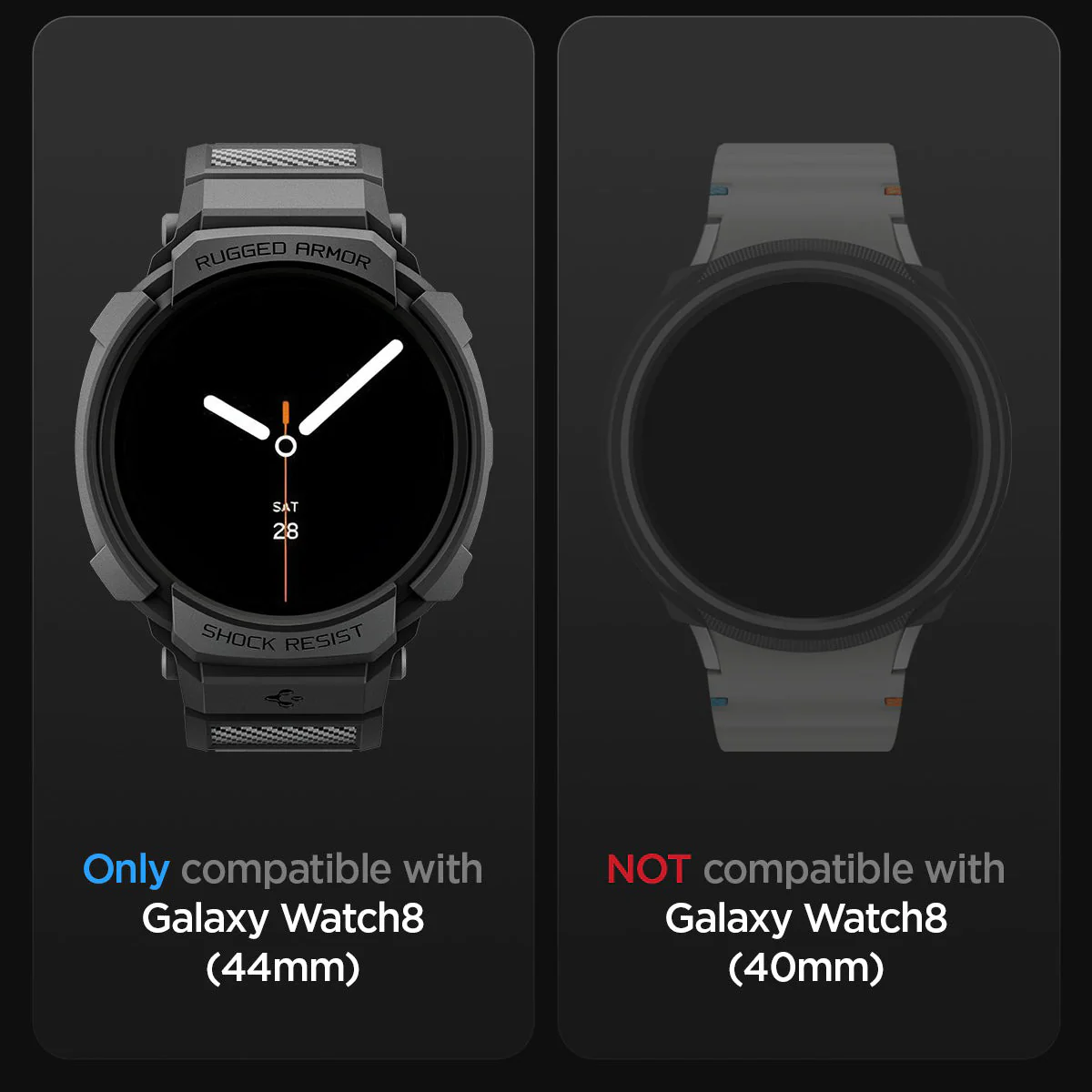 Schutzhülle mit Armband für Galaxy Watch 8 44mm, Spigen Rugged Armor Pro, Schwarz - Image 20