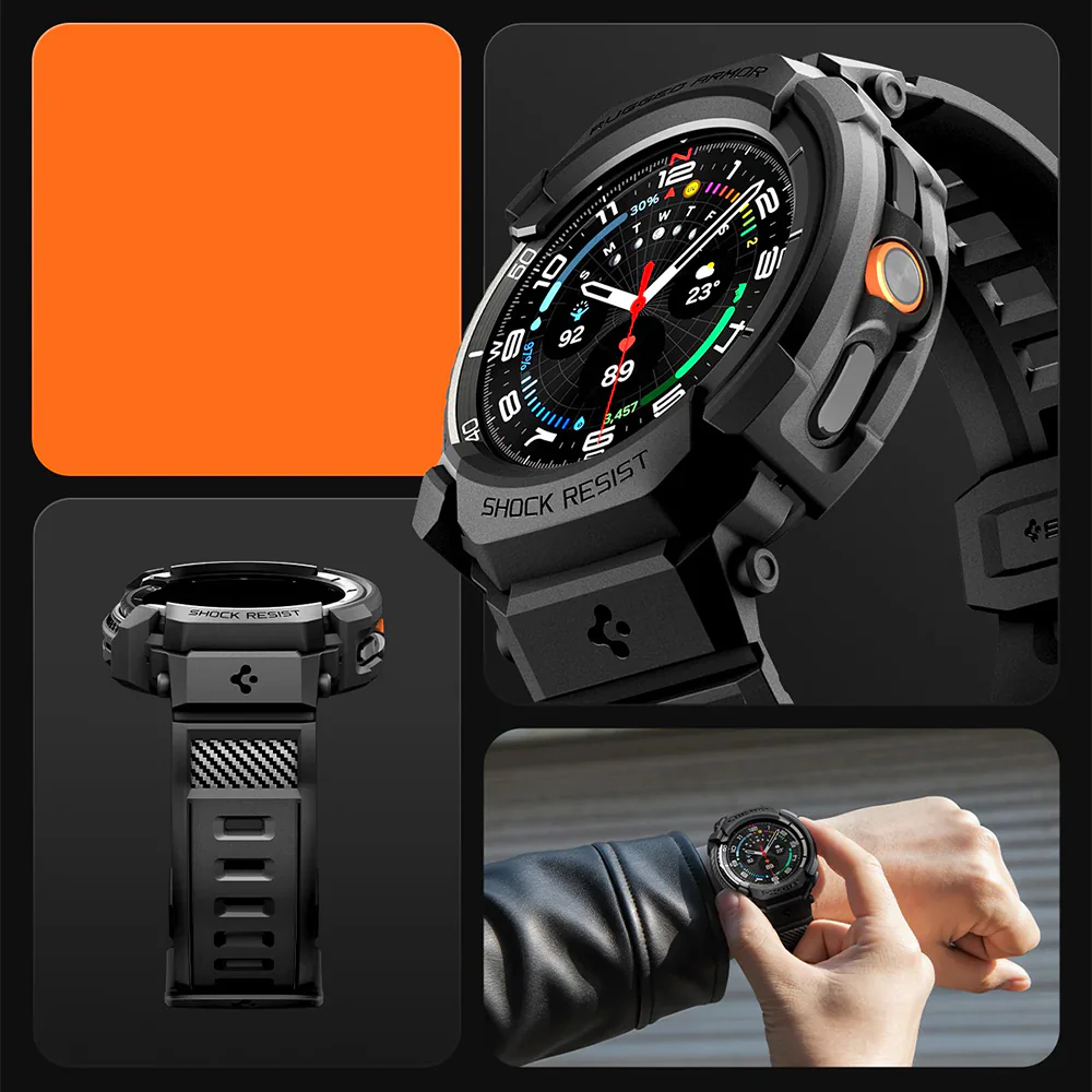 Schutzhülle mit Armband für Galaxy Watch 8 Classic 46mm, Spigen Rugged Armor Pro, Schwarz - Image 6