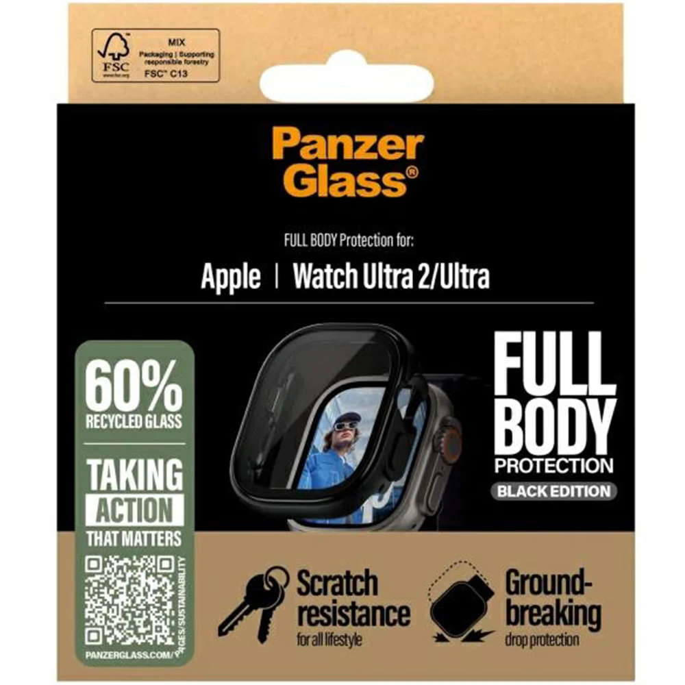 Schutzhülle mit Displayschutz für Apple Watch Ultra 3/2/1 49mm, PanzerGlass Snappie Full Body, Schwarz - Image 4