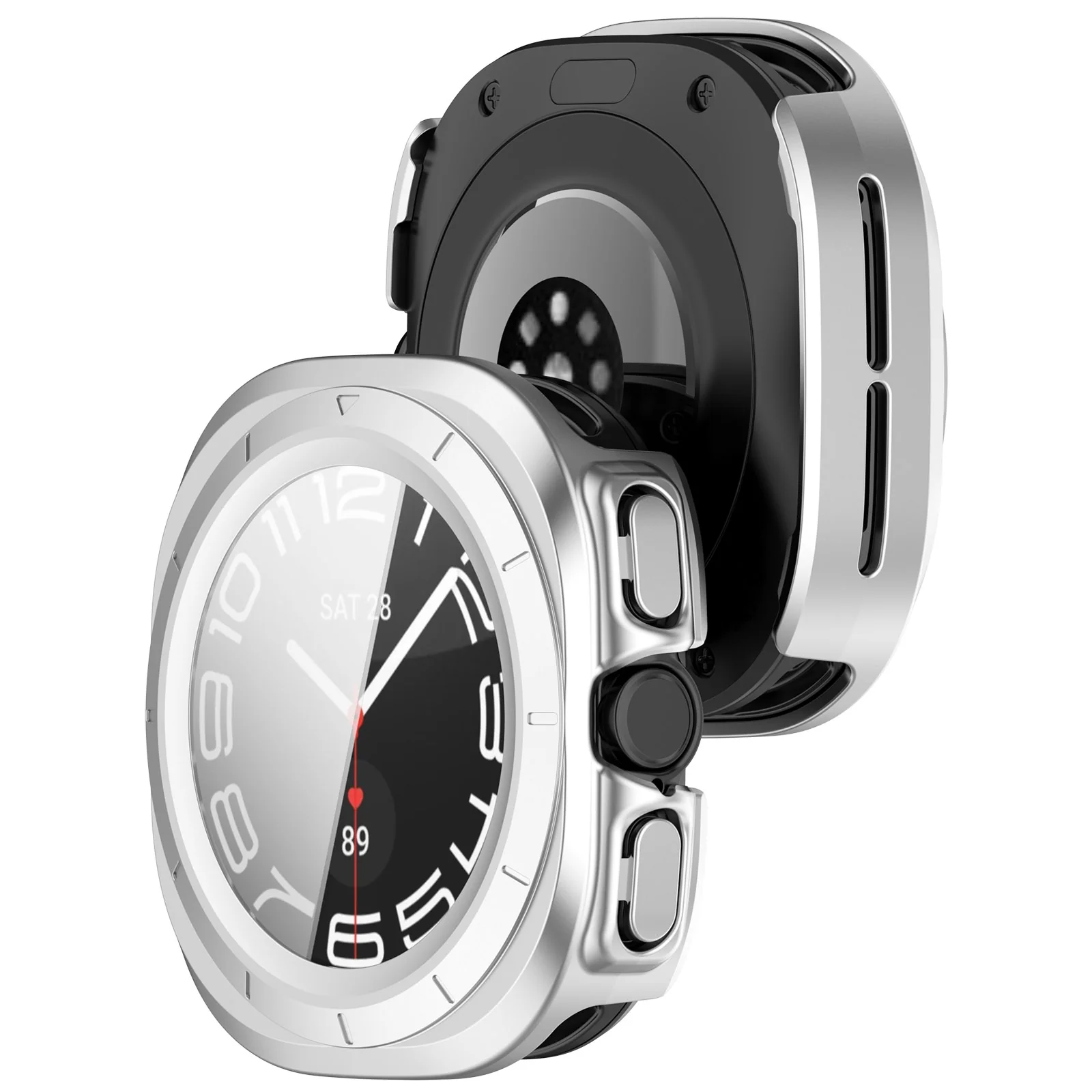 Schutzhülle mit Glas für Galaxy Watch Ultra 2 / 1, Bizon Case Watch Adamo, satiniertes Silbern