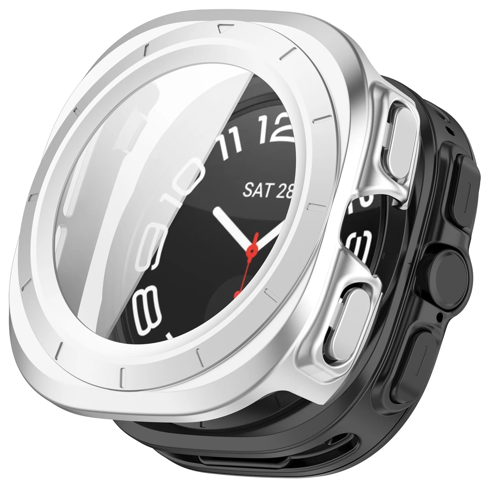 Schutzhülle mit Glas für Galaxy Watch Ultra 2 / 1, Bizon Case Watch Adamo, satiniertes Silbern - Image 4