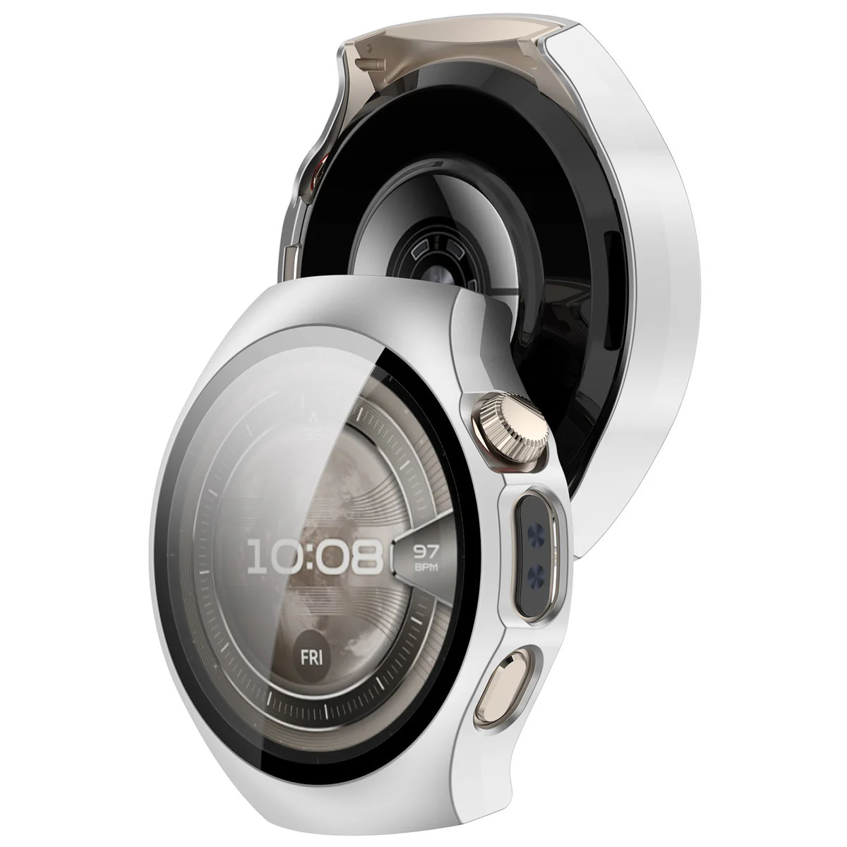 Schutzhülle mit Glas für Huawei Watch 5 42 mm, Bizon Case Watch Adamo, Satin Silber