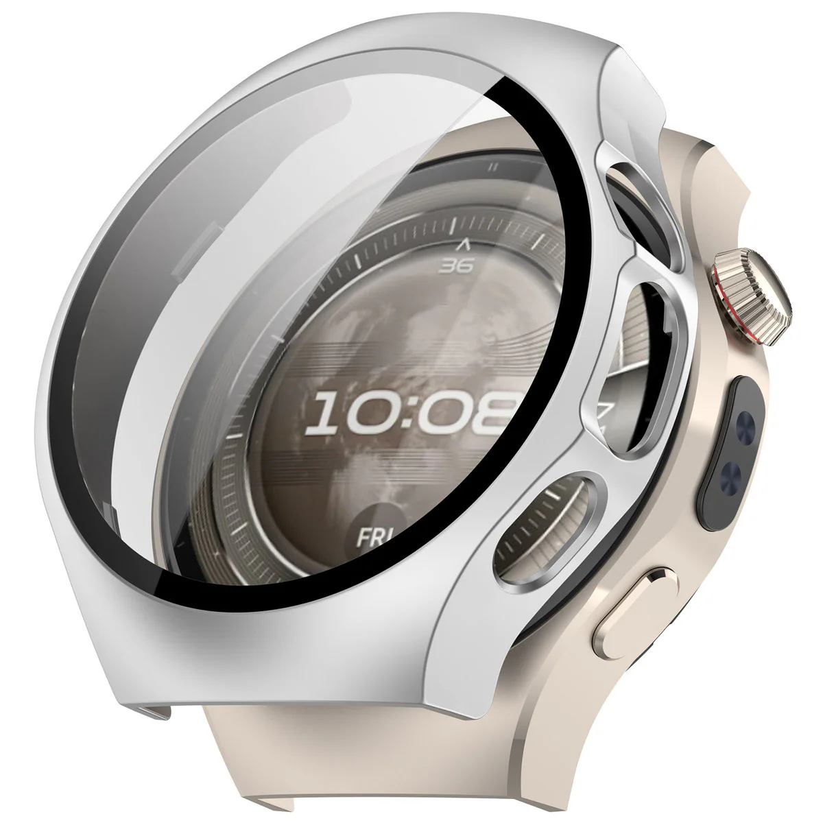 Schutzhülle mit Glas für Huawei Watch 5 42 mm, Bizon Case Watch Adamo, Satin Silber - Image 4