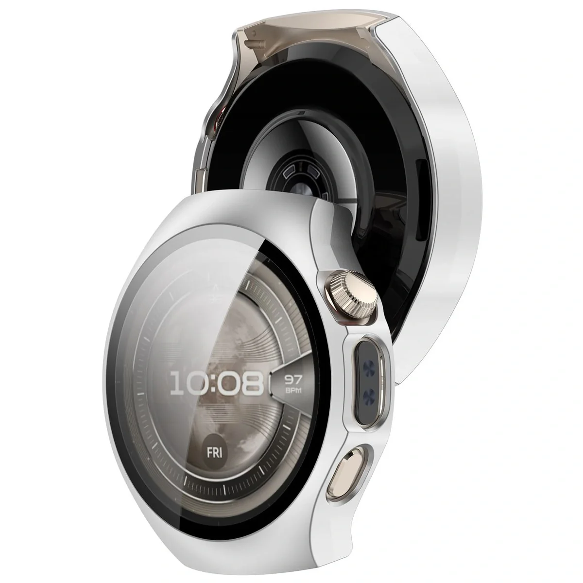 Schutzhülle mit Glas für Huawei Watch 5 46 mm, Bizon Case+Glass Watch, Satin Silber