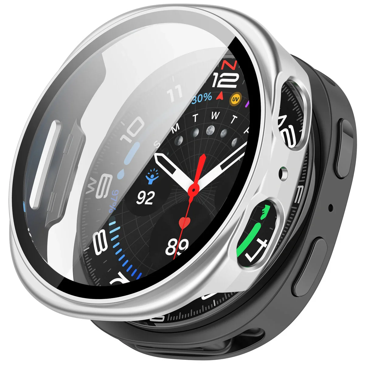 Schutzhülle mit Glas für Samsung Galaxy Watch 8 40 mm, Bizon Case Watch Adamo, Satin Silbern - Image 4