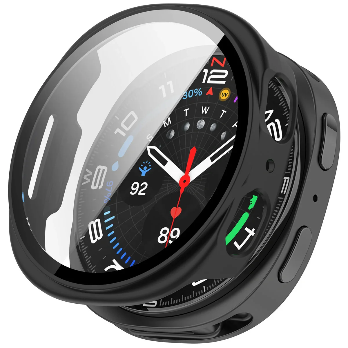 Schutzhülle mit Glas für Samsung Galaxy Watch 8 44 mm, Bizon Case+Glass Watch, Mattes Schwarz - Image 4
