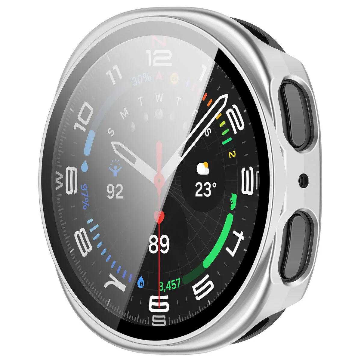 Schutzhülle mit Glas für Samsung Galaxy Watch 8 44 mm, Bizon Case Watch Adamo, Silber - Image 5