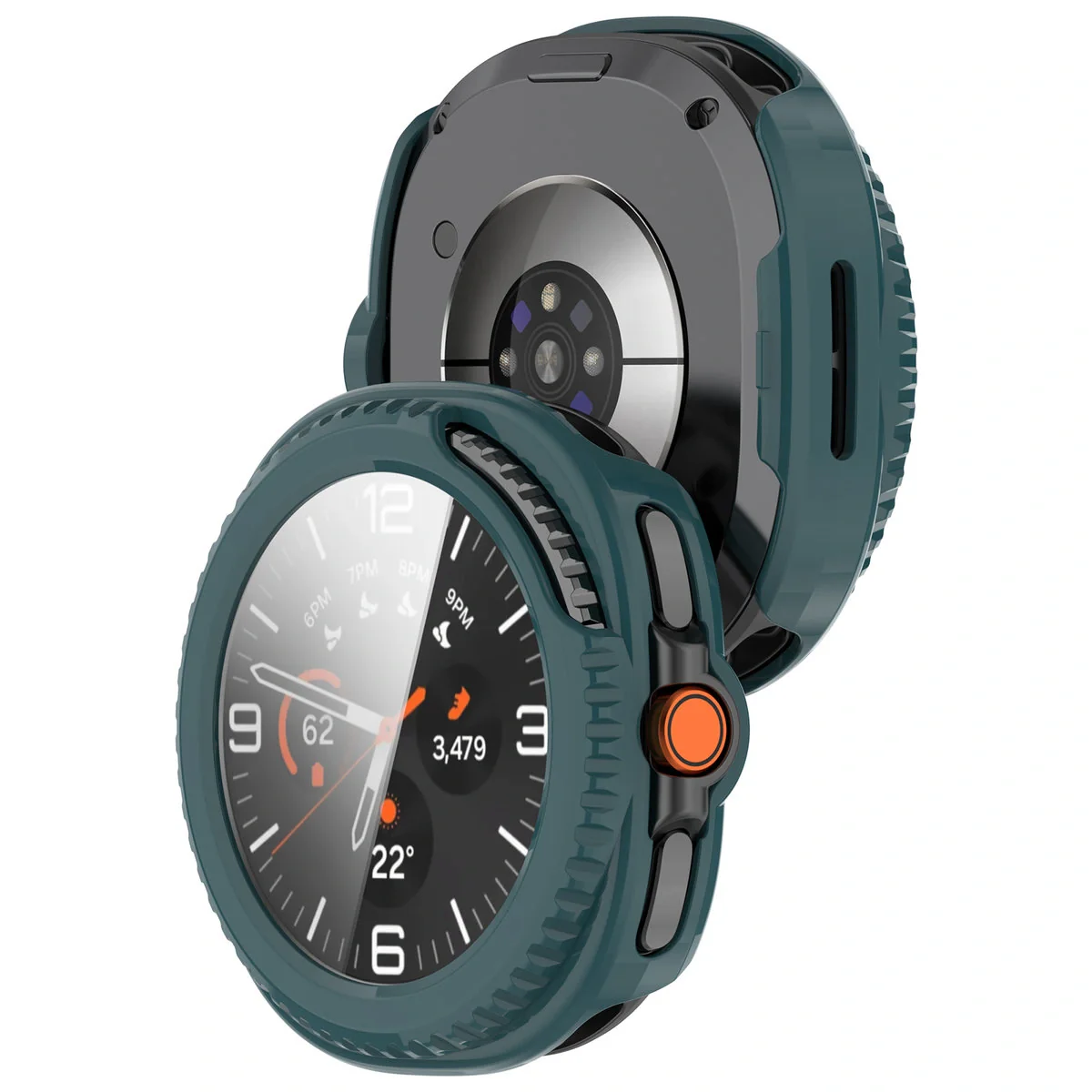 Schutzhülle mit Glas für Samsung Galaxy Watch 8 Classic 46 mm, Bizon Case Watch Adamo, Grün