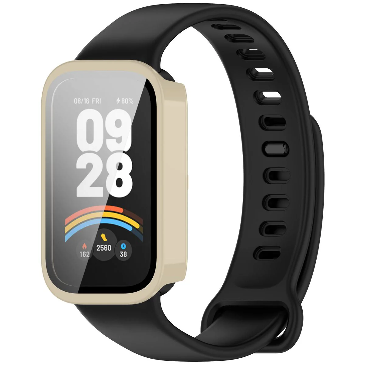 Schutzhülle mit Glas für Xiaomi Smart Band 9 Active / Redmi Band 3, Bizon Case Watch Adamo, Beige