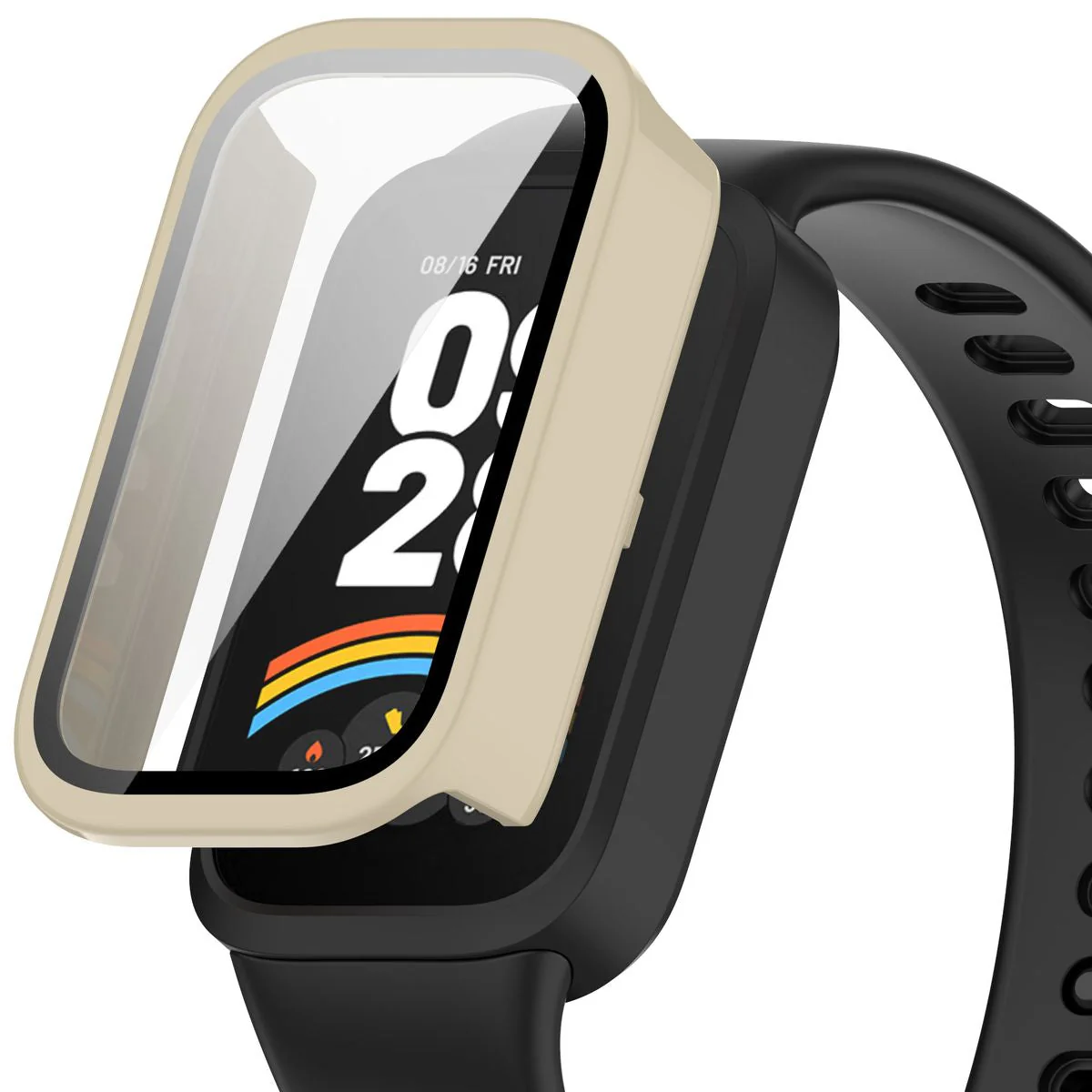 Schutzhülle mit Glas für Xiaomi Smart Band 9 Active / Redmi Band 3, Bizon Case Watch Adamo, Beige - Image 4