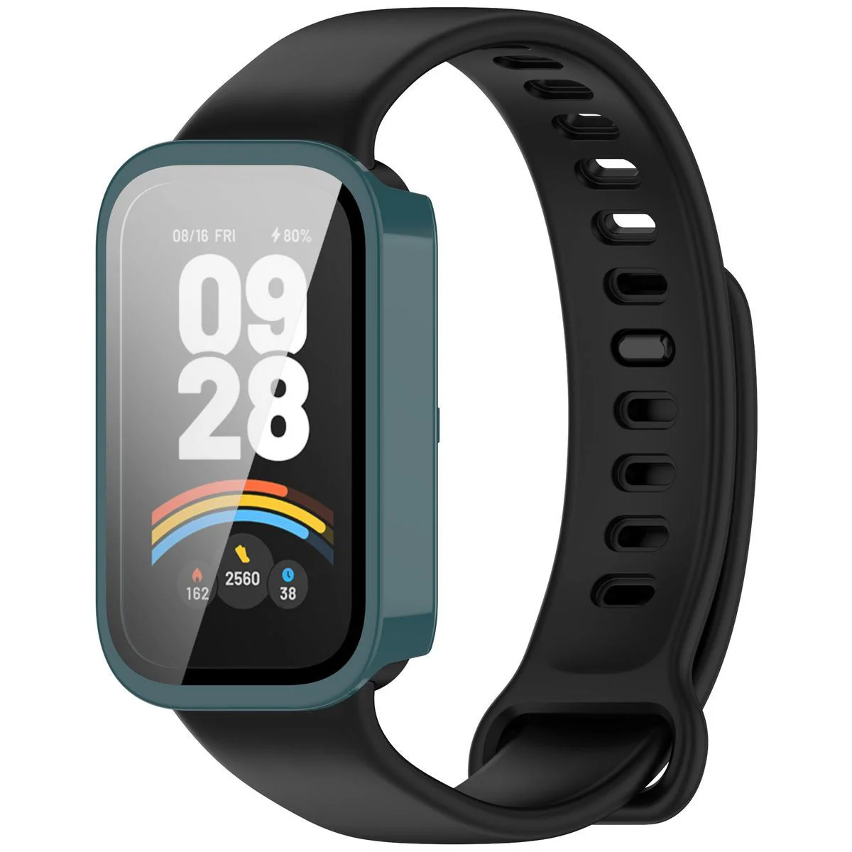 Schutzhülle mit Glas für Xiaomi Mi Smart Band 9 Active / Redmi Band 3, Bizon Case Watch Adamo, Grün