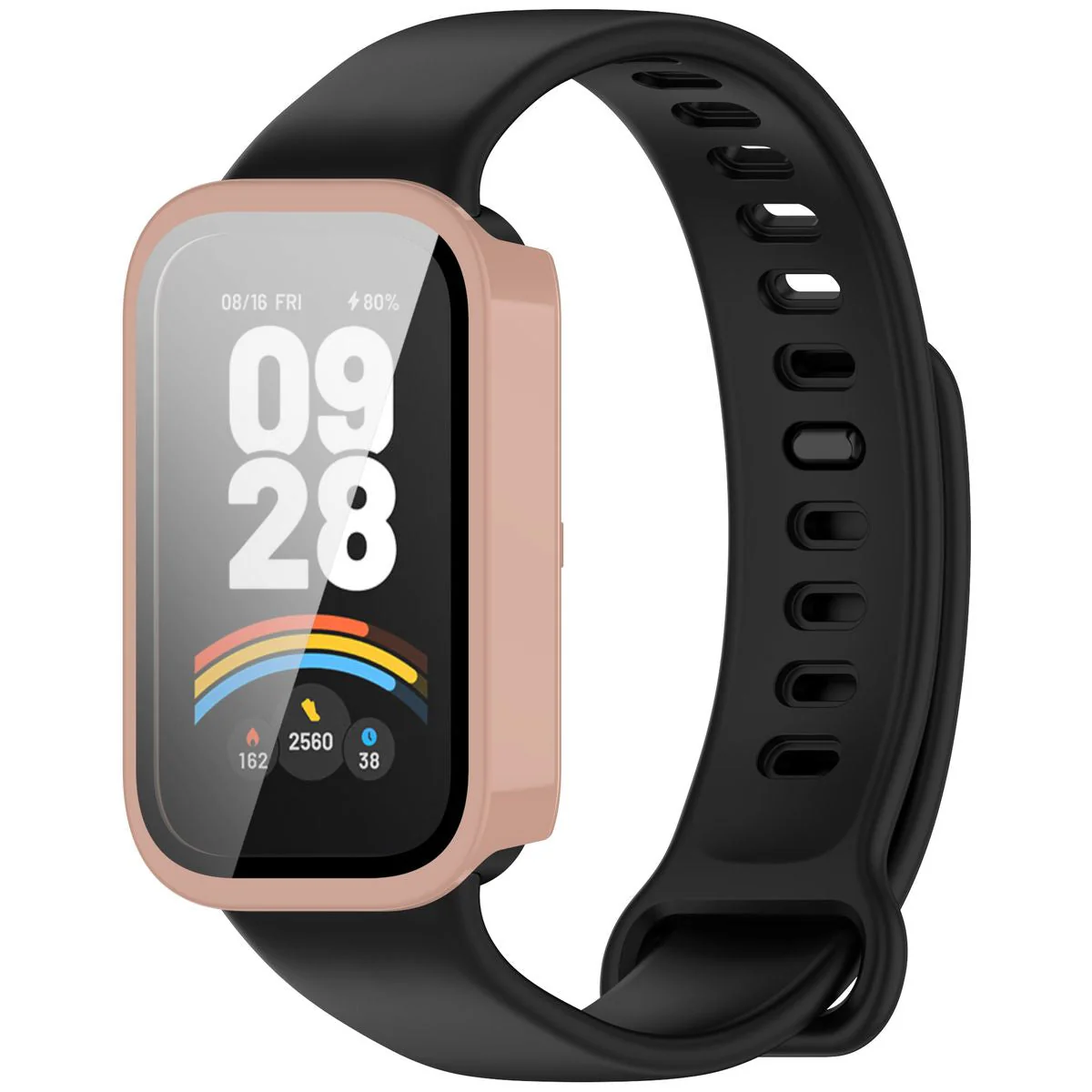 Schutzhülle mit Glas für Xiaomi Smart Band 9 Active / Redmi Smart Band 3, Bizon Case Watch Adamo, Rosa