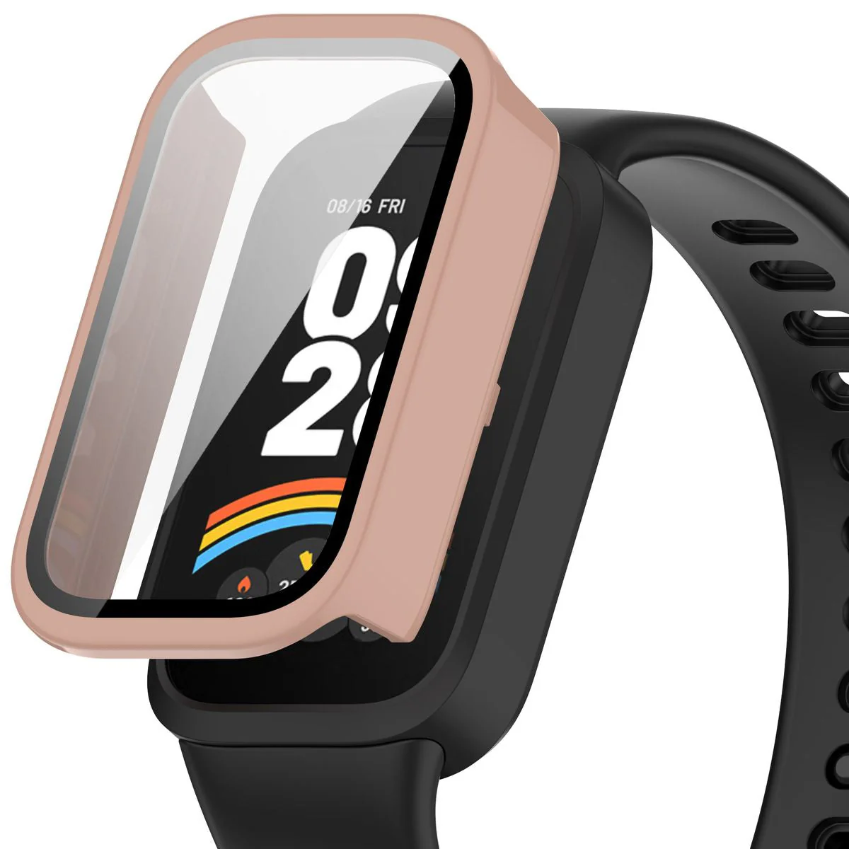 Schutzhülle mit Glas für Xiaomi Smart Band 9 Active / Redmi Smart Band 3, Bizon Case Watch Adamo, Rosa - Image 4