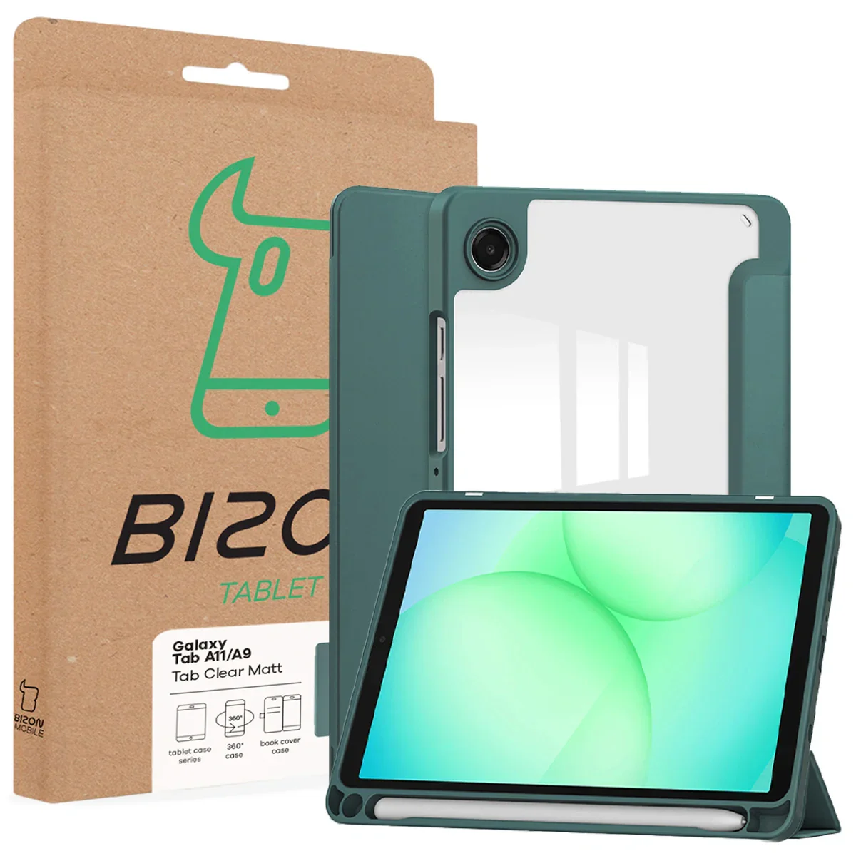 Schutzhülle mit Klappe für Galaxy Tab A11 / A9, Bizon Case Tab Clear Matt, Dunkelgrün - Image 8