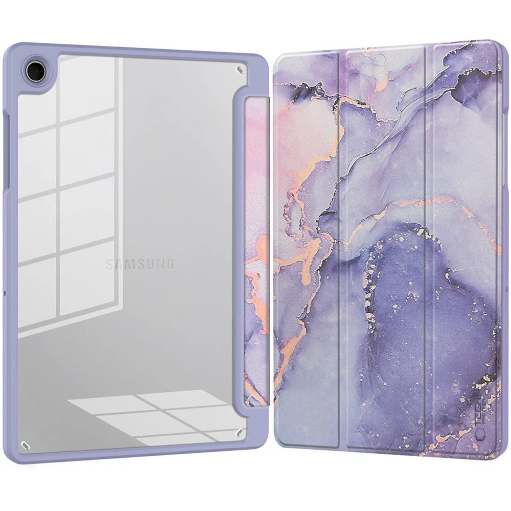 Schutzhülle mit Klappe für Galaxy Tab A11 / Tab A9, Tech-Protect SC Pen Hybrid, Violett mit Marmormuster - Image 2