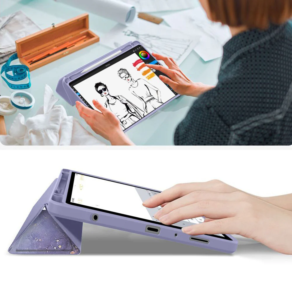 Schutzhülle mit Klappe für Galaxy Tab A11 / Tab A9, Tech-Protect SC Pen Hybrid, Violett mit Marmormuster - Image 8