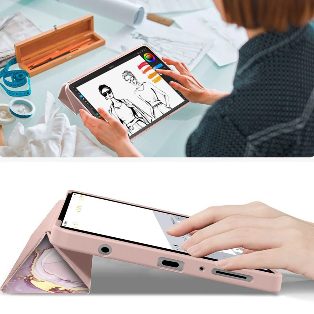 Schutzhülle mit Klappe für Galaxy Tab A11 / Tab A9, Tech-Protect SmartCase, Rosa mit Marmormuster - Image 7