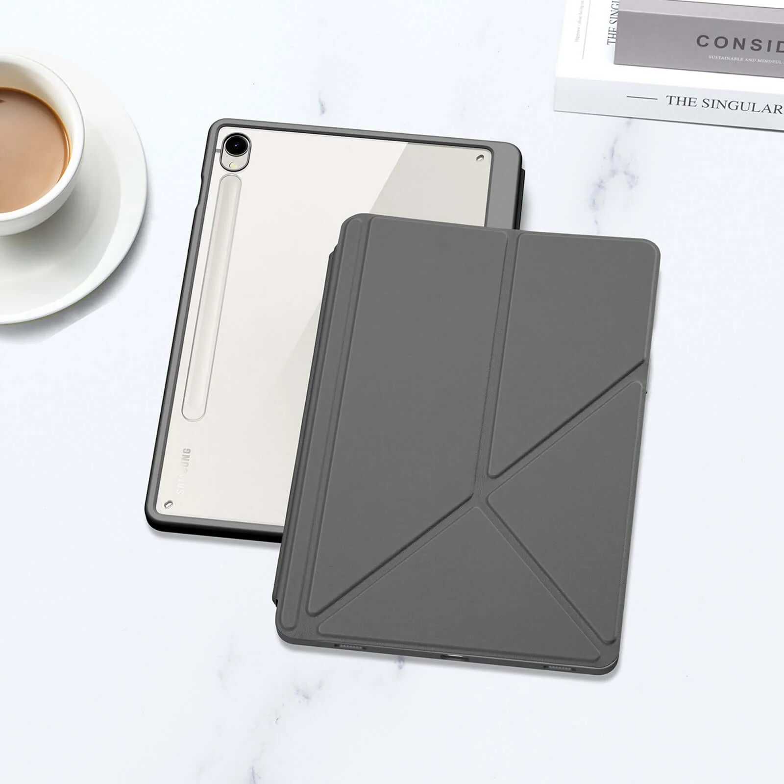 Schutzhülle mit Klappe für Galaxy Tab S10 FE / S9 FE / S9, Dux Ducis Magi, Transparent und Grau - Image 7