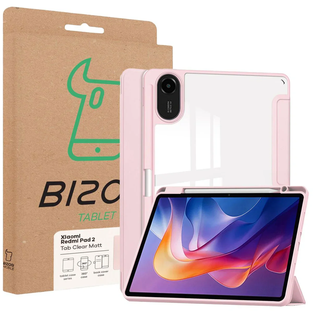 Schutzhülle mit Klappe für Xiaomi Redmi Pad 2, Bizon Case Tab Clear Matt, Rosa - Image 8
